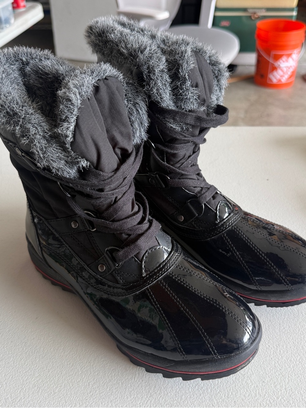 Aldo Women's Black Faux Fur Trim Winter Snow Rain Boots 10